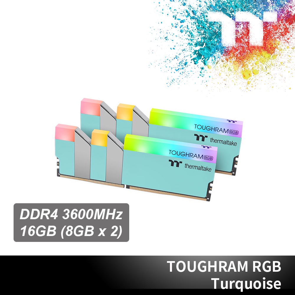 鋼影TOUGHRAM RGB記憶體 DDR4 3600MHz 16GB (8GB x2)-松石綠