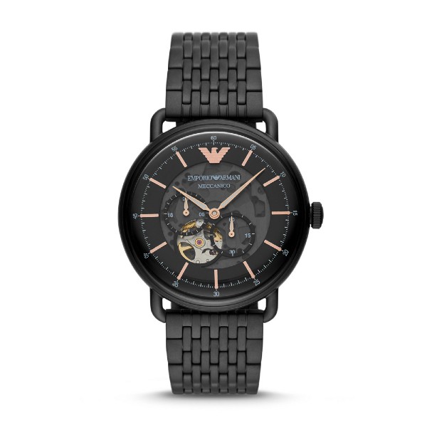 EMPORIO ARMANI 亞曼尼 AR60025 3D立體概念鏤空造型時尚機械腕錶 / 黑 40mm