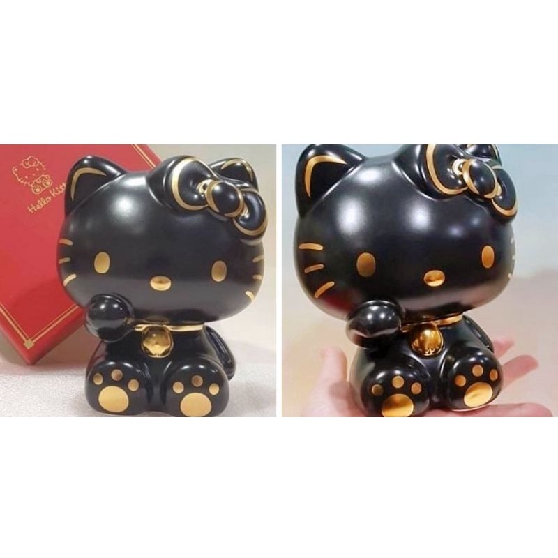 牛牛ㄉ媽*上海三麗鷗正版授權商品㊣HELLO KITTY存錢筒 凱蒂貓撲滿 儲金筒 陶瓷存錢筒 招財貓黑金色公仔款