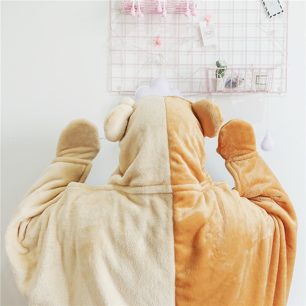 【台灣直發】🔥『』🔥卡通可愛連帽睡毯 大呎寸加厚午休毯 小熊連帽披肩 萌兔造型披風毯懶人毯 空調毯 車上蓋毯 沙