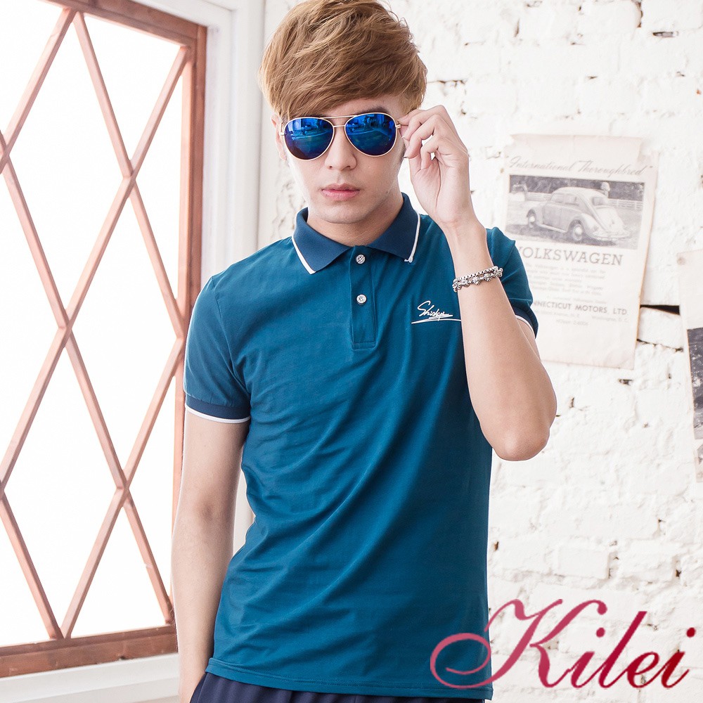 【Kilei】英字簡約POLO衫XA1455(英倫藍)賠售特價
