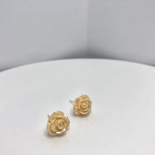 Aurora 925銀針 韓式 立體玫瑰🌹耳環（米黃）