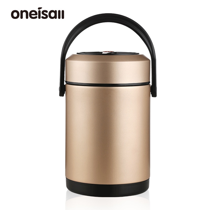 ONEISALL 真空304不鏽鋼保溫桶 分層飯盒 便攜手提大容量裝湯 家用上班族飯桶 2.6L