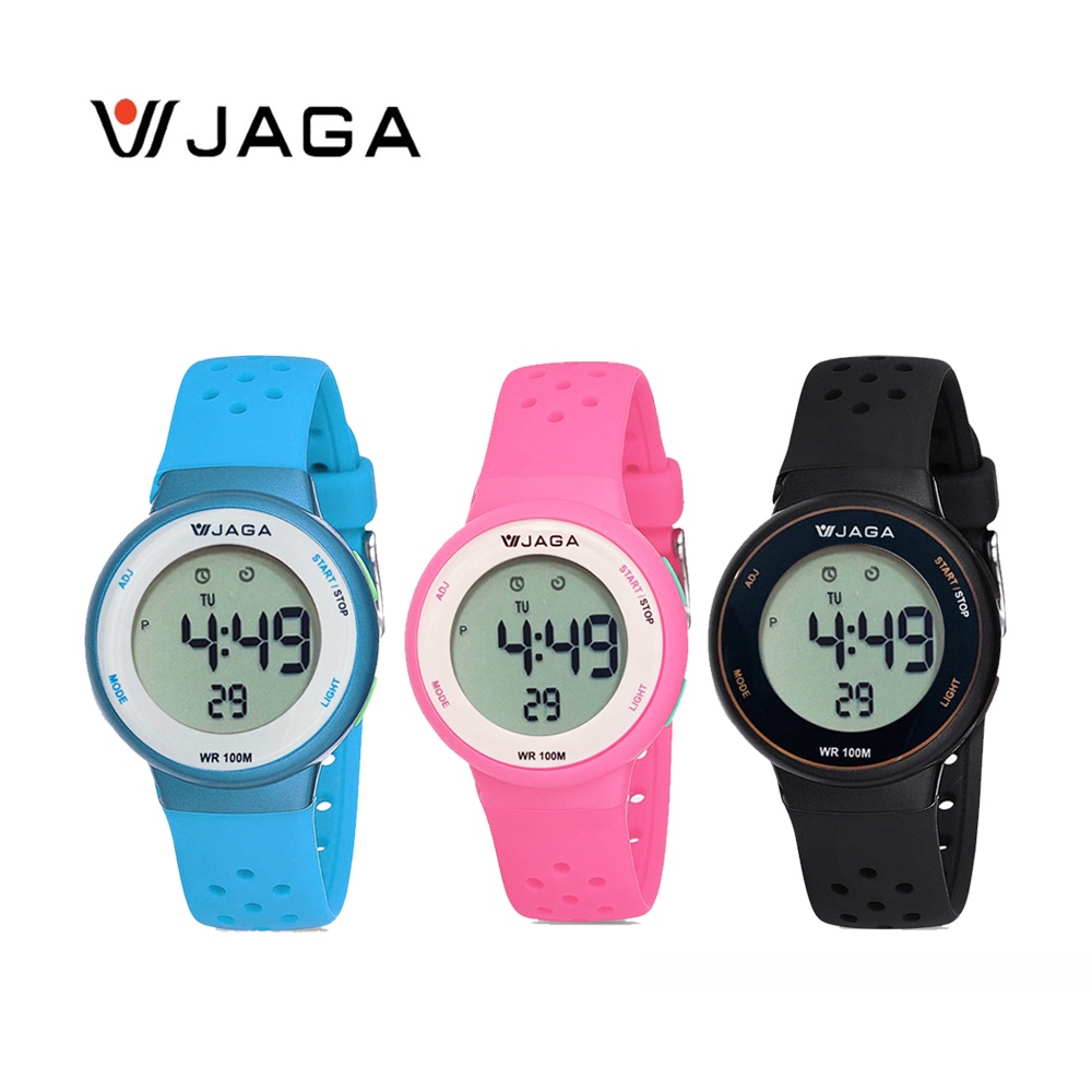 【WANgT】【JAGA 捷卡】M1214 兒童簡約圓形液晶顯示多功能防水運動型電子錶