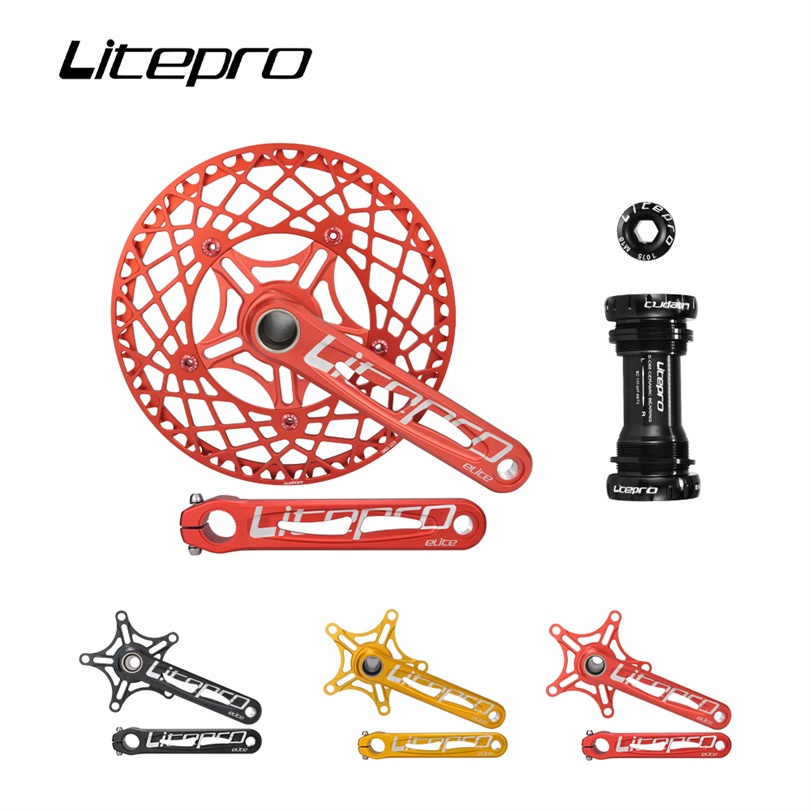 Litepro Elite 折疊自行車曲柄組陶瓷中軸 130BCD 空心一體式曲柄單盤