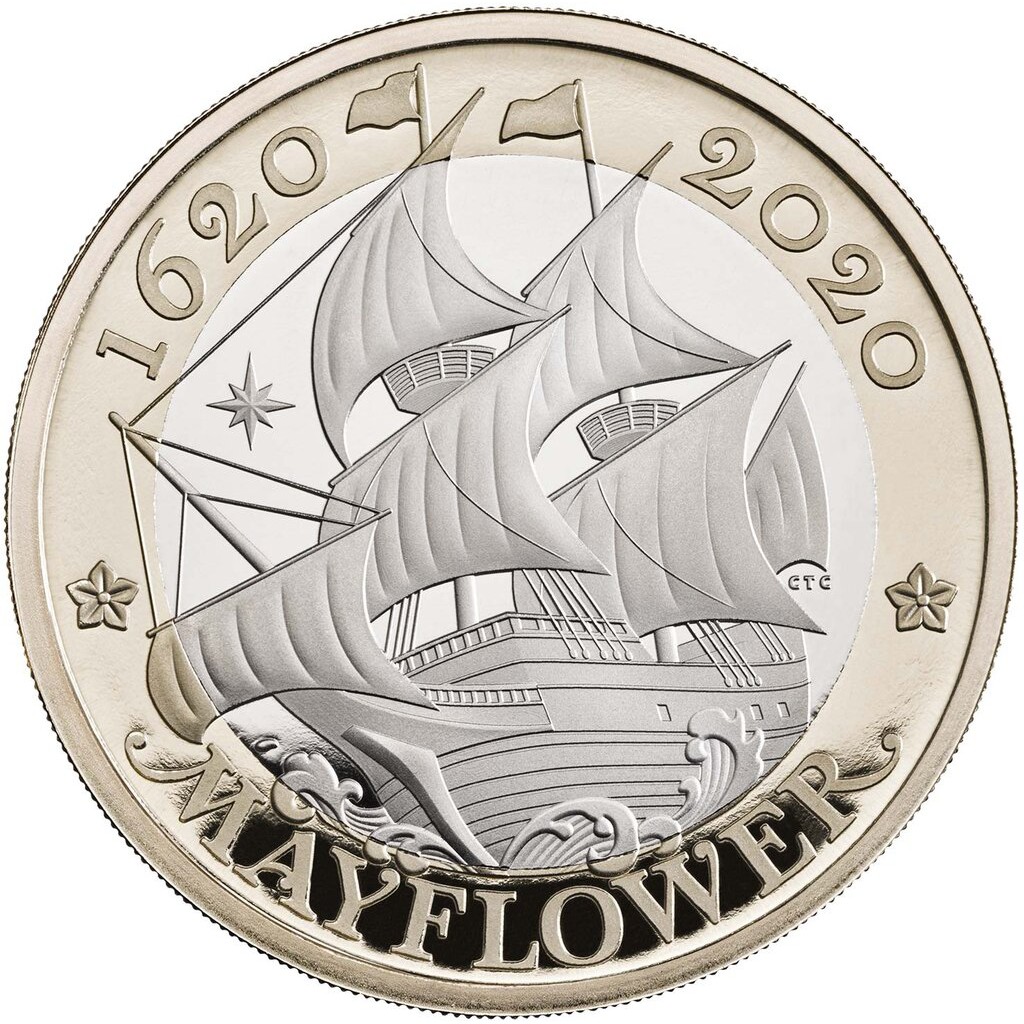 2020 英國 五月花號 航行400週年 2英鎊 收藏紀念幣 官方卡裝版