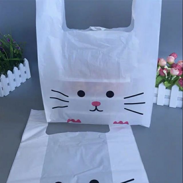 (A063)白底Q貓 精美塑料手提袋.購物袋.送禮提袋