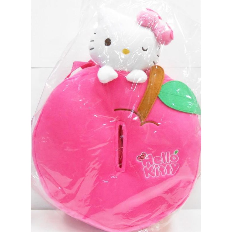 正版Hello Kitty蘋果造型汽車用吊掛式面紙套面紙盒娃娃抱枕