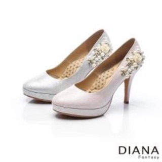近全新只穿兩次Diana厚切系列37cm粉紅水鑽高跟鞋 婚禮