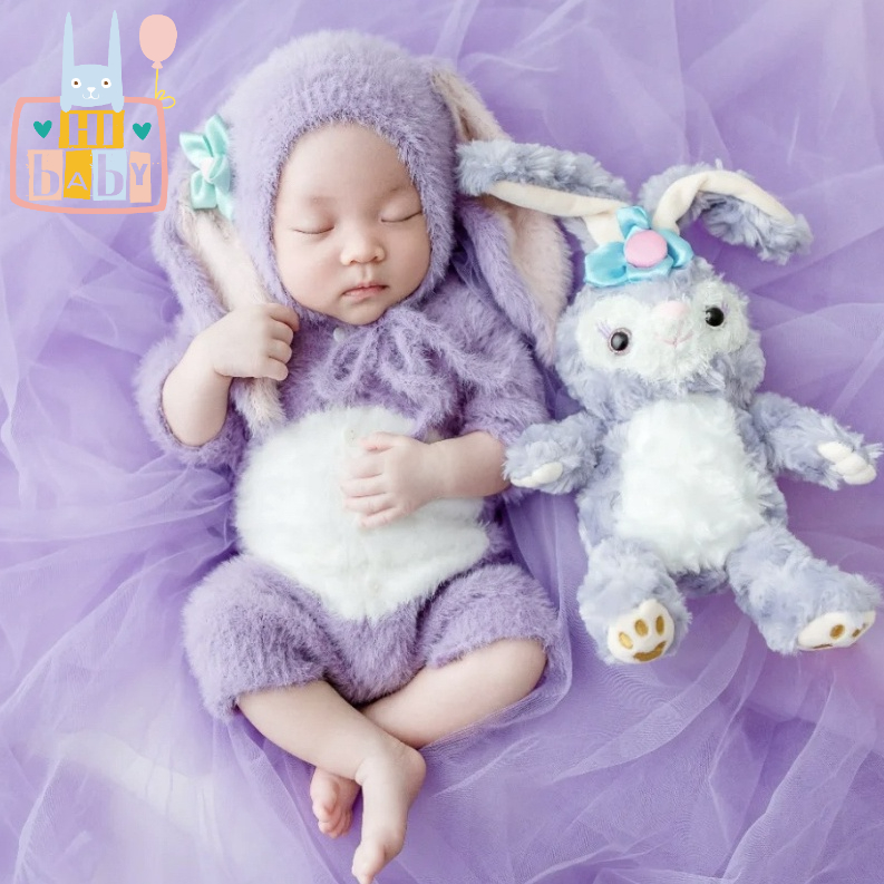 24h🐰台灣現貨🐰 新生兒寫真 拍照道具 嬰兒衣服 兔年寫真 兔寶寶 寶寶兔裝 stella 紫色 包屁衣 滿月