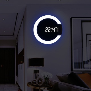LED夜光電子時鐘 鏤空 7色 可調節亮度 掛牆掛鐘 客廳家用 時尚創意 鬧鐘 輕奢 簡約 鐘錶掛表 電子錶