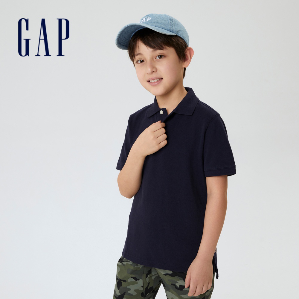 Gap 男童裝 簡約素色短袖POLO衫-藍色(539257)