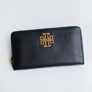 美國百分百【美國真品】Tory Burch 長夾 TB 拉鍊 皮革 78567 多卡 大LOGO 素面 黑色 CD03