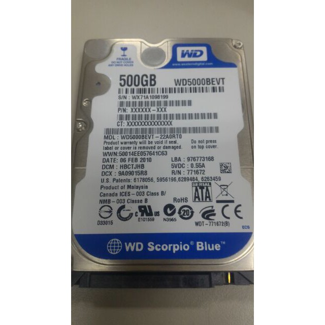 JULE 3C會社-威騰WD WD5000BEVT 500GB/良品/2.5吋/SATA2 硬碟