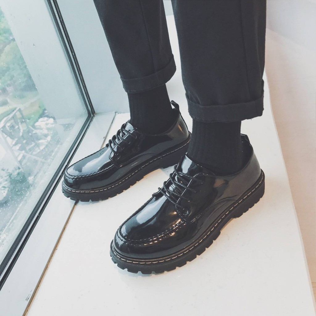 korean black shoes men