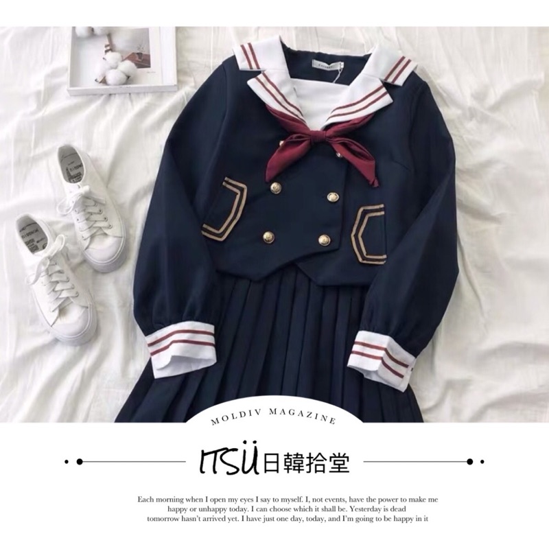 Itsu U32 韓妞學院風海軍水手服雙排扣制服套裝 校服 學生服 海軍服 日本制服 制服套裝 蝦皮購物