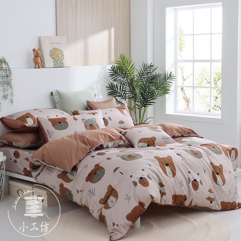 熊麻吉-咖--床包枕套組/ 兩用被 60支純棉-300織新疆棉(床內束升級加高37cm)(床包適用於33公分高以內床墊)
