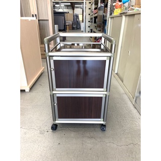 永達二手傢俱生活館/全新雙層推車鋁架/鋁架置物櫃/電器架/活動推車/廚房置物/置物架/鋁架/兩層架/碗盤架(附輪)