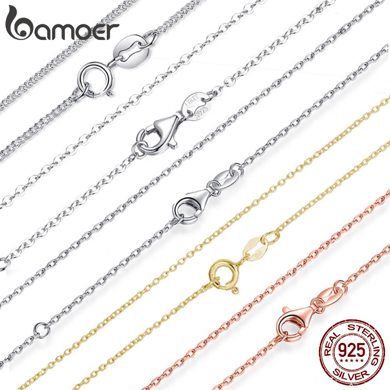 Bamoer 經典基本鏈 100% 925 純銀龍蝦扣可調節項鍊時尚首飾女