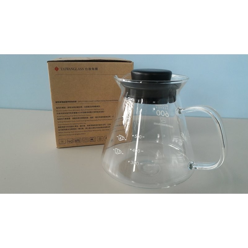 【圖騰咖啡】台灣製造~台玻玻璃手把 手沖咖啡耐熱玻璃壺,花茶壺,咖啡壺600CC 水量刻度標示