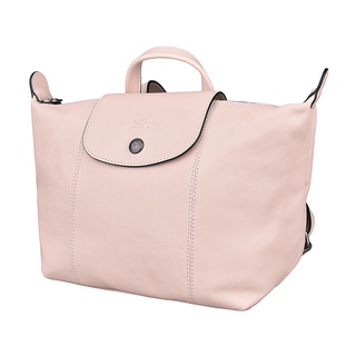 LONGCHAMP LE PLIAGE CUIR壓印LOGO梅蒂斯羊皮拉鍊後揹包(展示品/粉)