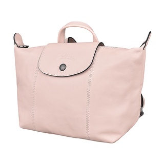 LONGCHAMP LE PLIAGE CUIR壓印LOGO梅蒂斯羊皮拉鍊後背包(展示品/粉)