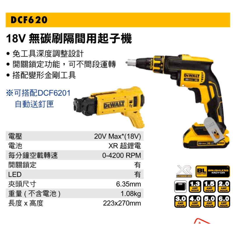 含税 DCF620 18V無碳刷隔間用起子機 DCF620D2 DCF620D2T DEWALT 得偉