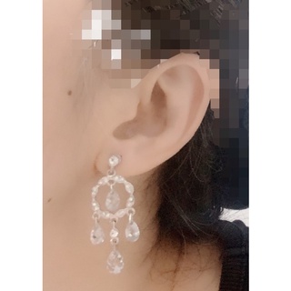 ✨美國珠寶品牌卡蘿莉Carolee維多利亞浪漫+宮廷感～施華洛世奇水晶元素+純白水滴💧多面切割亮亮水晶/夾式耳環