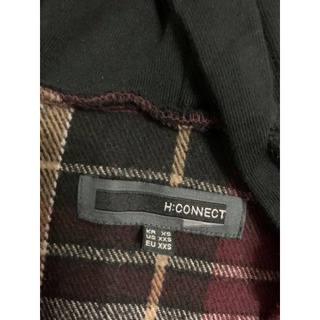 H Connect 黑色酒紅色格子紋連帽長袖外套