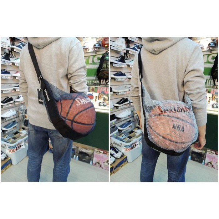 塞爾提克~現貨 斯伯丁SPALDING 球網 籃球袋 單顆裝 網袋 可當側背包(銀黑.深藍-球袋)送NBA球星運動手環