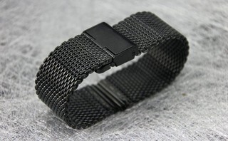 24mm不鏽鋼粗線 黑色,高質感,超值mesh米蘭網帶不鏽鋼製錶帶IWC 漢米頓