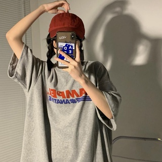 夏新款灰色圓領中長款短袖T恤女設計感小眾寬鬆韓版上衣