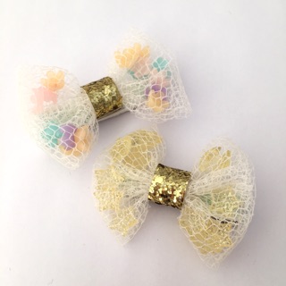 ［syl隨手作］童話繽紛花朵網紗蝴蝶結奢華兒童髮夾