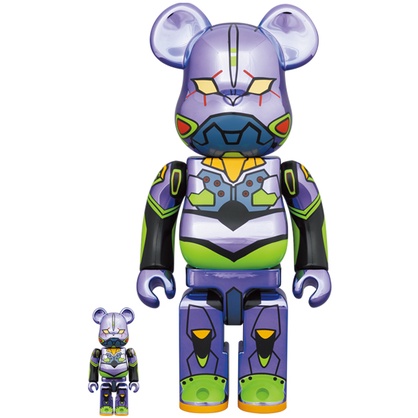 BE@RBRICK 20週年紀念 EVANGELION 初號機CHROMEVer. 電鍍版 庫柏力克熊