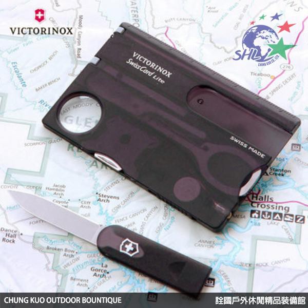 詮國(VN272)瑞士百年經典VICTORINOX 維氏卡13用名片型瑞士LED燈刀 / 透黑色 / 0.7333.T3