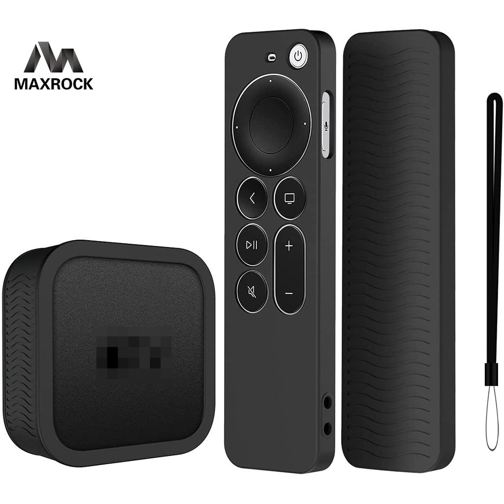 MAXROCK [2 合 1] 適用 2021 Apple TV 4K Siri 遙控器保護套，帶矽膠保護電視盒外殼