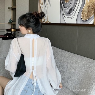 襯衫女設計感小眾防曬長袖薄款上衣夏季2022年新款氣質白色襯衣潮 女生衣著 辣妹穿搭 歐美女裝NANA Studio💕