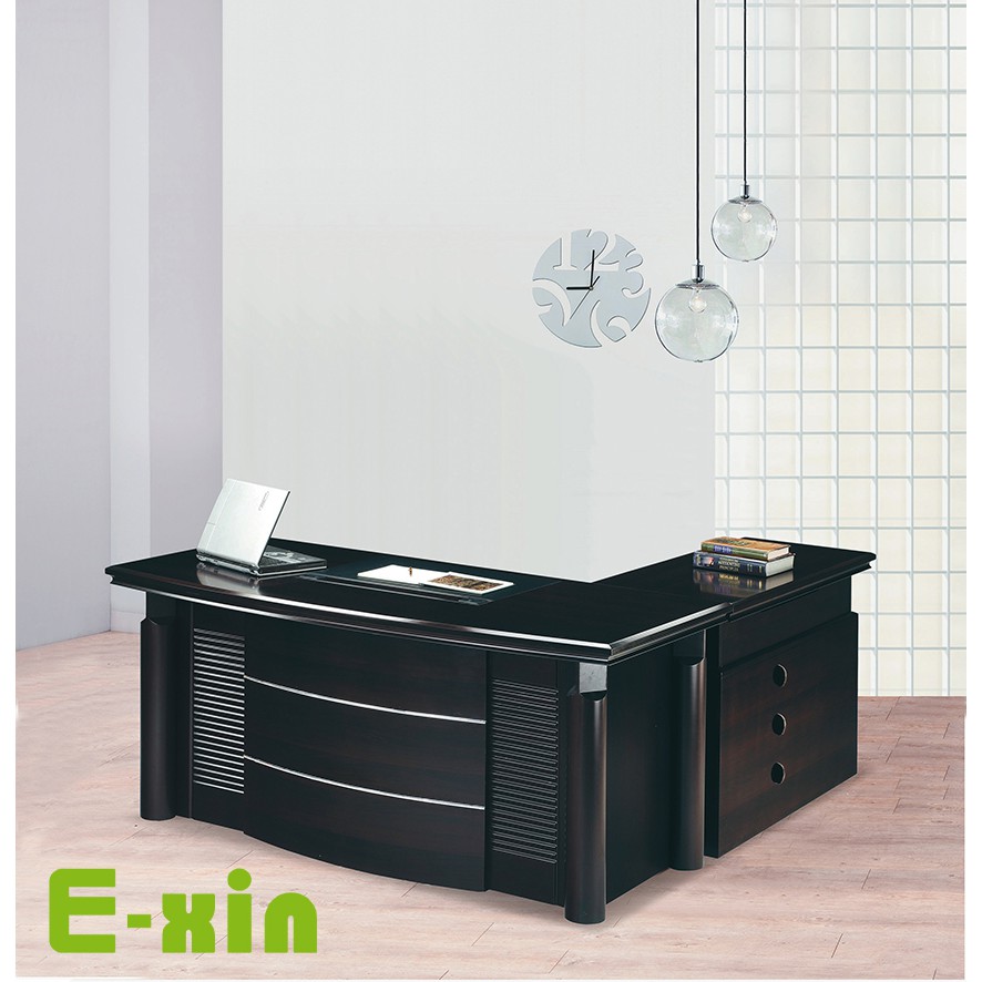 【E-xin】滿額免運 517-1 歐納西晶鑽黑5.8尺主管桌 辦公桌 電腦桌 主管桌 整組 L型