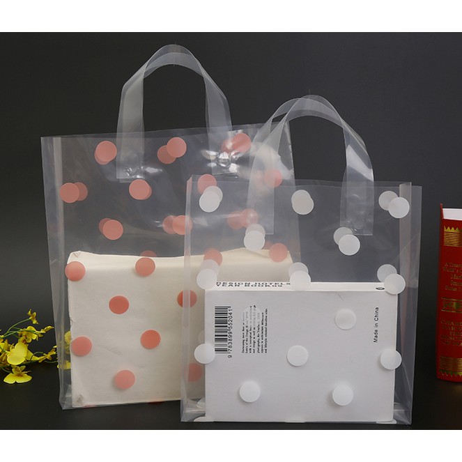 (現貨)透明點點 直立袋 塑膠手提袋 PE材質提袋 加厚提袋 購物袋 服飾袋 蛋糕袋 禮品袋包裝袋 環保袋