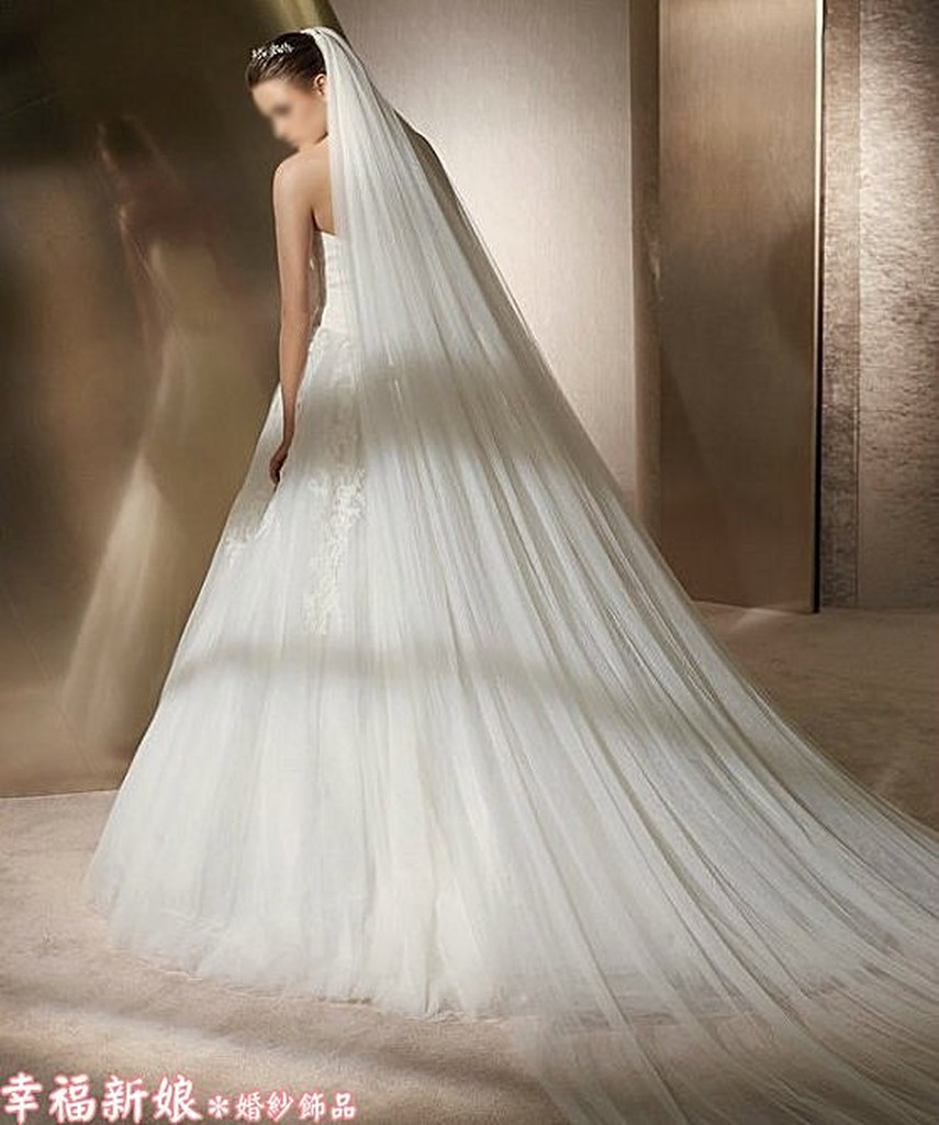 簡單素面細緻柔軟優雅雙層帶髮梳新娘造型頭紗 近3Ｍ 現貨白色 米白 2色