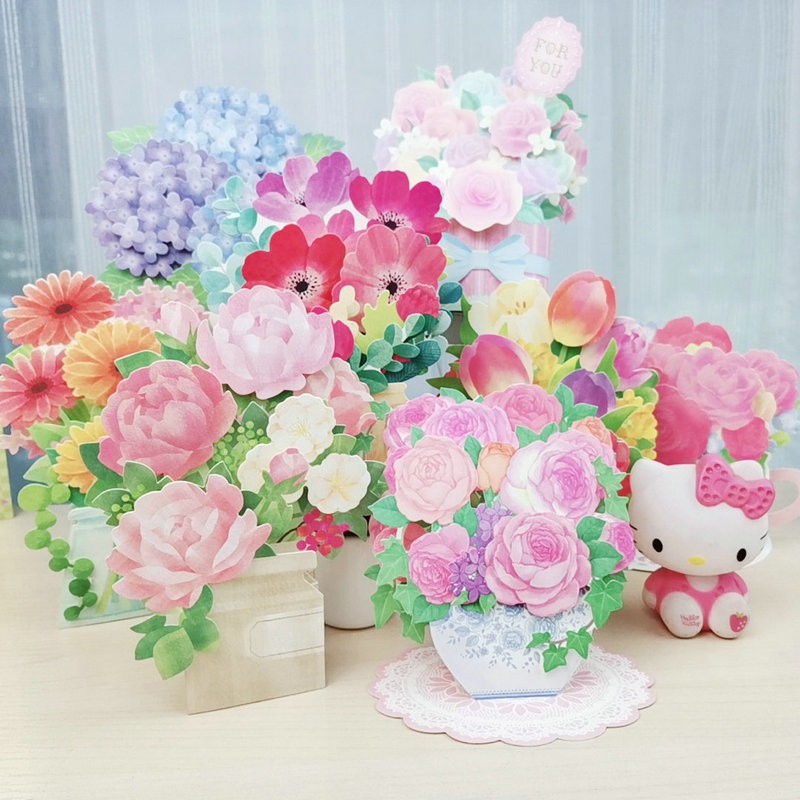 個性賀卡 日本授權萬用花束立體賀卡生日感謝祝福卡片玫瑰紫陽花裝飾禮物卡 蝦皮購物