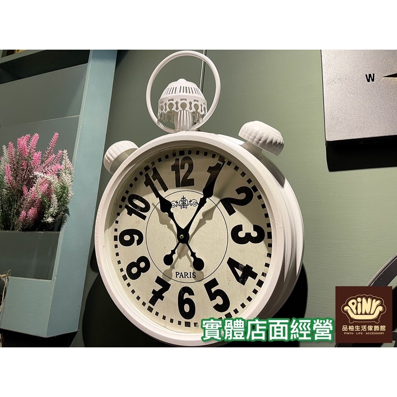 【台灣現貨】【實體店面】美式復古工業風鐘錶造型仿古鐵藝玻璃掛鐘時鐘 高48*寬34*厚8cm
