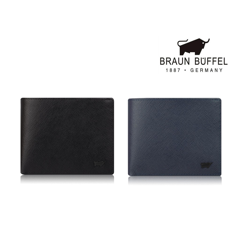 【寧寧精品】台中30年皮件店 BRAUN BUFFEL 德國小金牛洛非諾系列 黑/藍 BF347-314-1 男短夾區