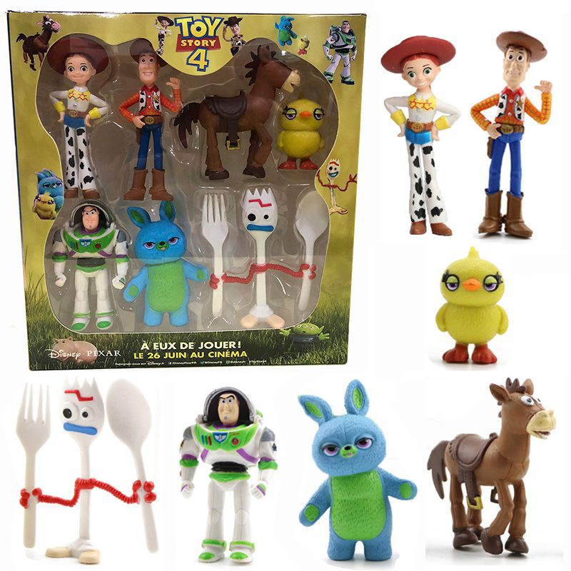 玩具總動員 4 Woody Lightyear Rex Alien 7 件可動人偶蛋糕裝飾盒玩具
