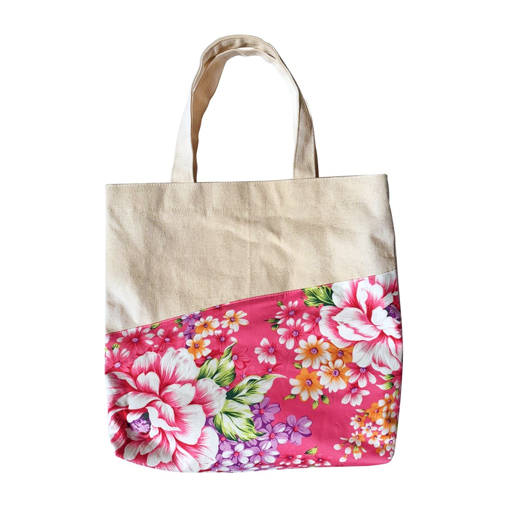 粉色花布手提包便當袋飲料提袋客家花布牡丹花手提帆布包 蝦皮購物