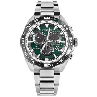 CITIZEN / 光動能 萬年曆 電波錶 藍寶石水晶玻璃 不鏽鋼手錶 綠色 / CB5034-91W / 45mm