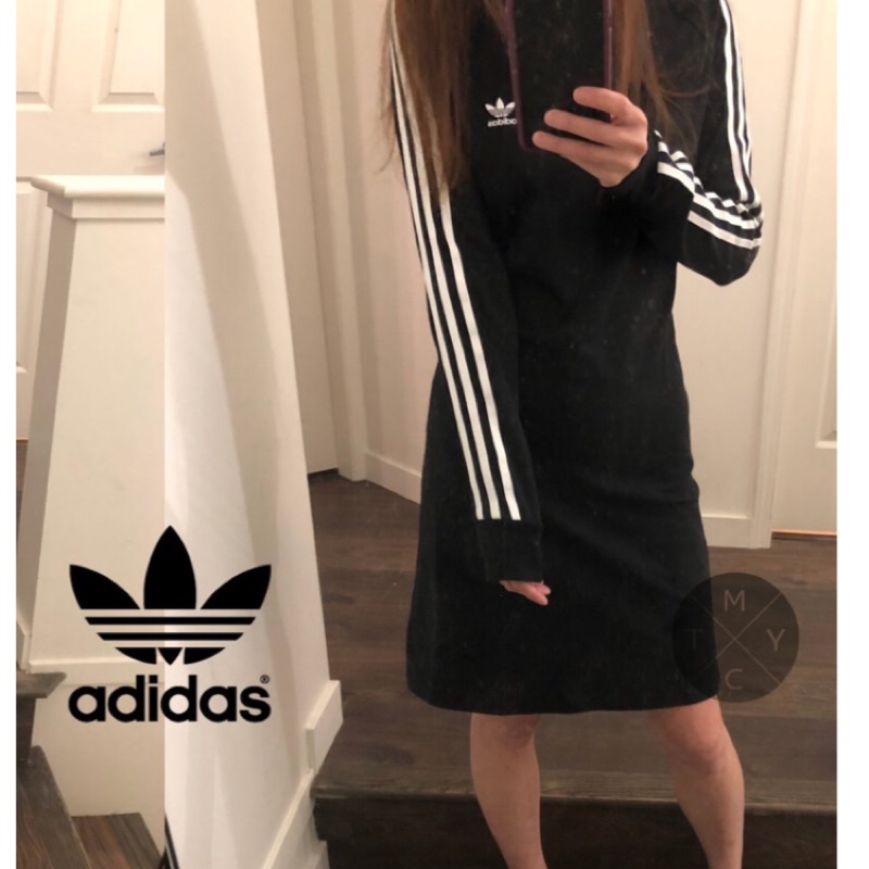 🇺🇸美國正品Adidas Originals 棉質長袖袖高磅數洋裝/黑白配/M