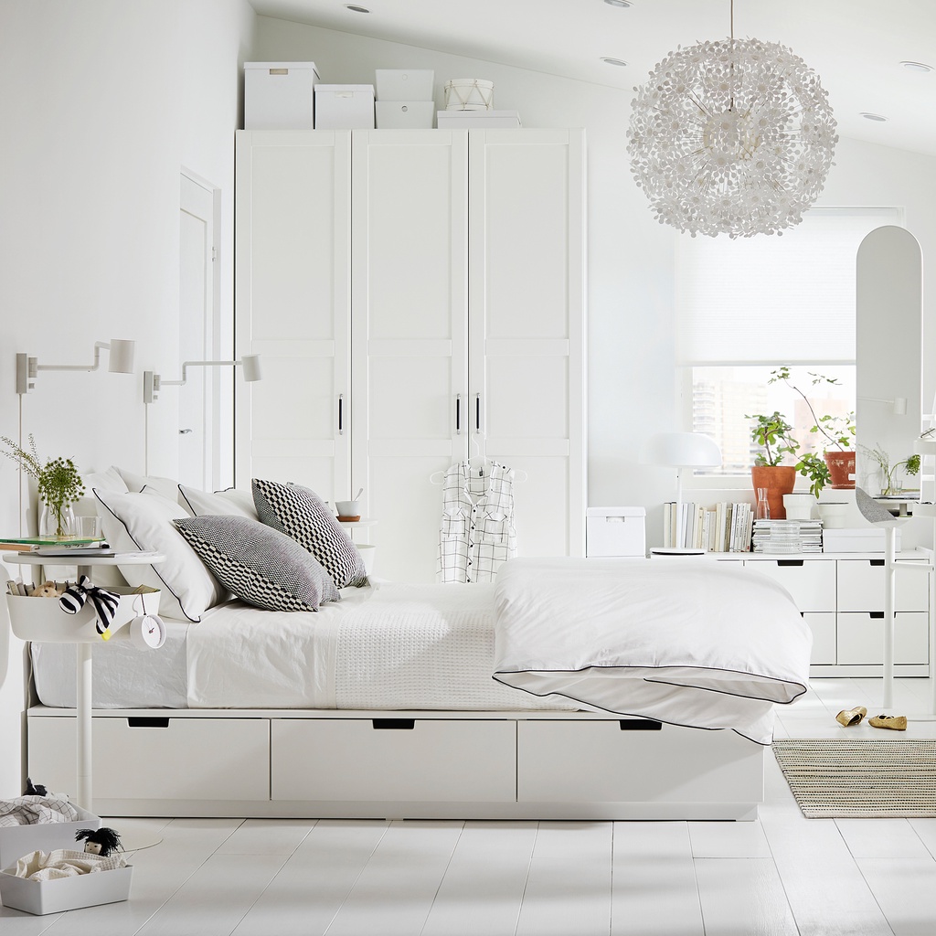 北歐工業LOFT風格IKEA宜家NORDLI雙人床框床架+六收納盒+板條/白色/二手八成新/原$11900特$7800