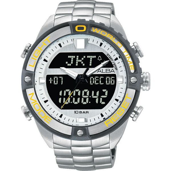 【ALBA】雅柏 W兩個世界雙顯腕錶-銀灰圈/44mm(N021-X003Y AZ4019X1)SK006