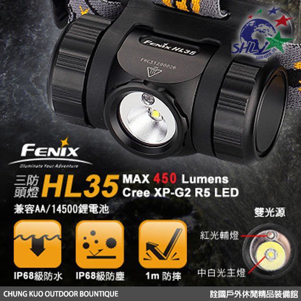 Fenix 赤火 HL35 三防/雙光源頭燈 - 高性能中白光 - 兼容AA與14500鋰電池 【詮國】